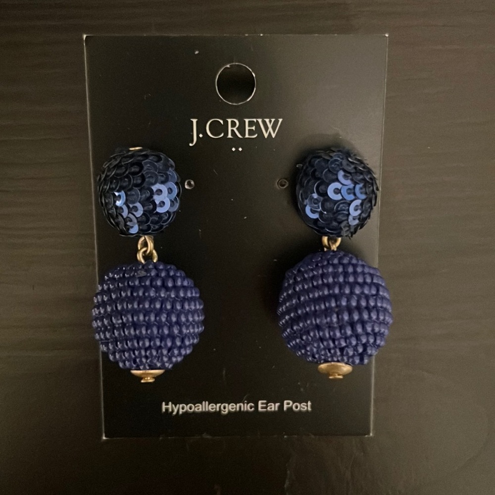 J.Crew Blue Beaded Statement Drop Earrings Gold Tone NWT